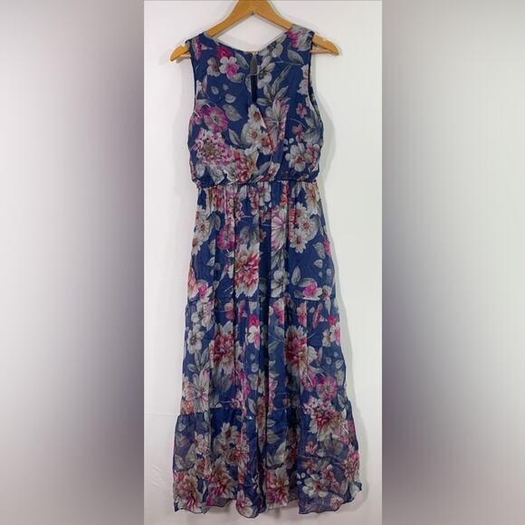 NWT LARA G By Lara Guidotti Floral Silk Viscose Blend Maxi Dress M L XL Blue - Picture 2 of 16